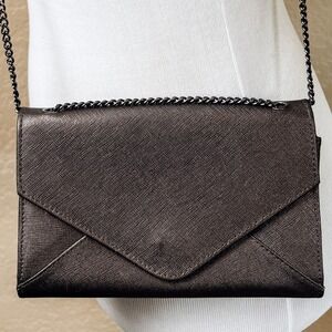 Barneys New York Metallic Bronze Saffiano Leather Envelope Crossbody Bag Chain